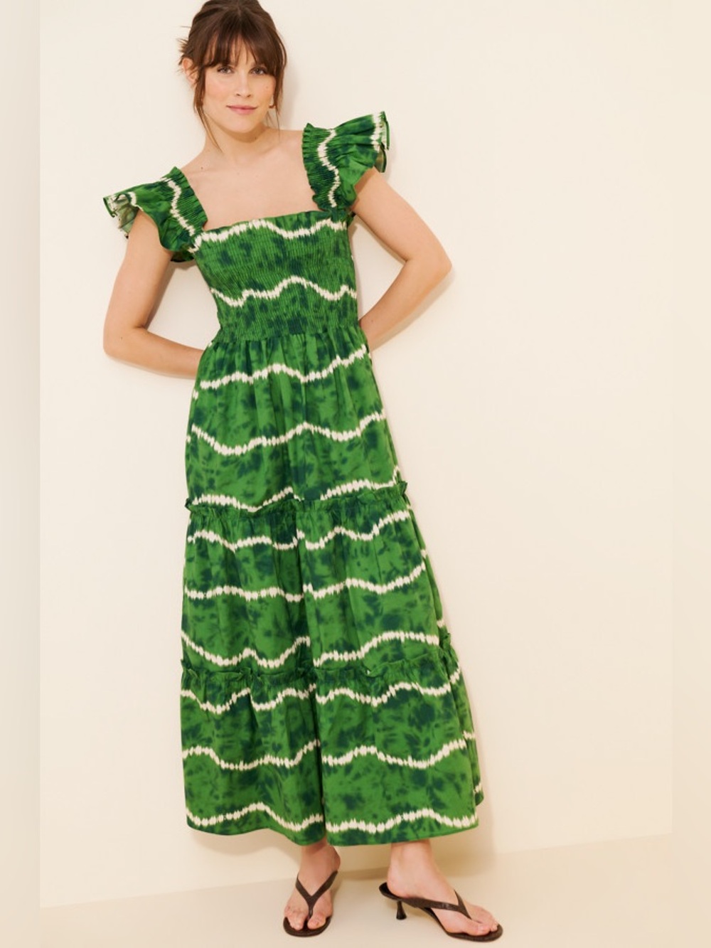 The Lulo Project The Sunset Maxi Dress - Green Tie-Dye Ruffled
